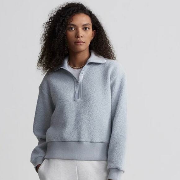 Varley Pearl Blue Roselle Half Zip Borg Fleece Sherpa Sweatshirt Jacket Small - Picture 1 of 16